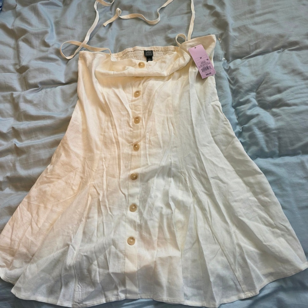 Wild Fable Cream Button Down Halter Mini Dress Smocked Back NWT Size Medium